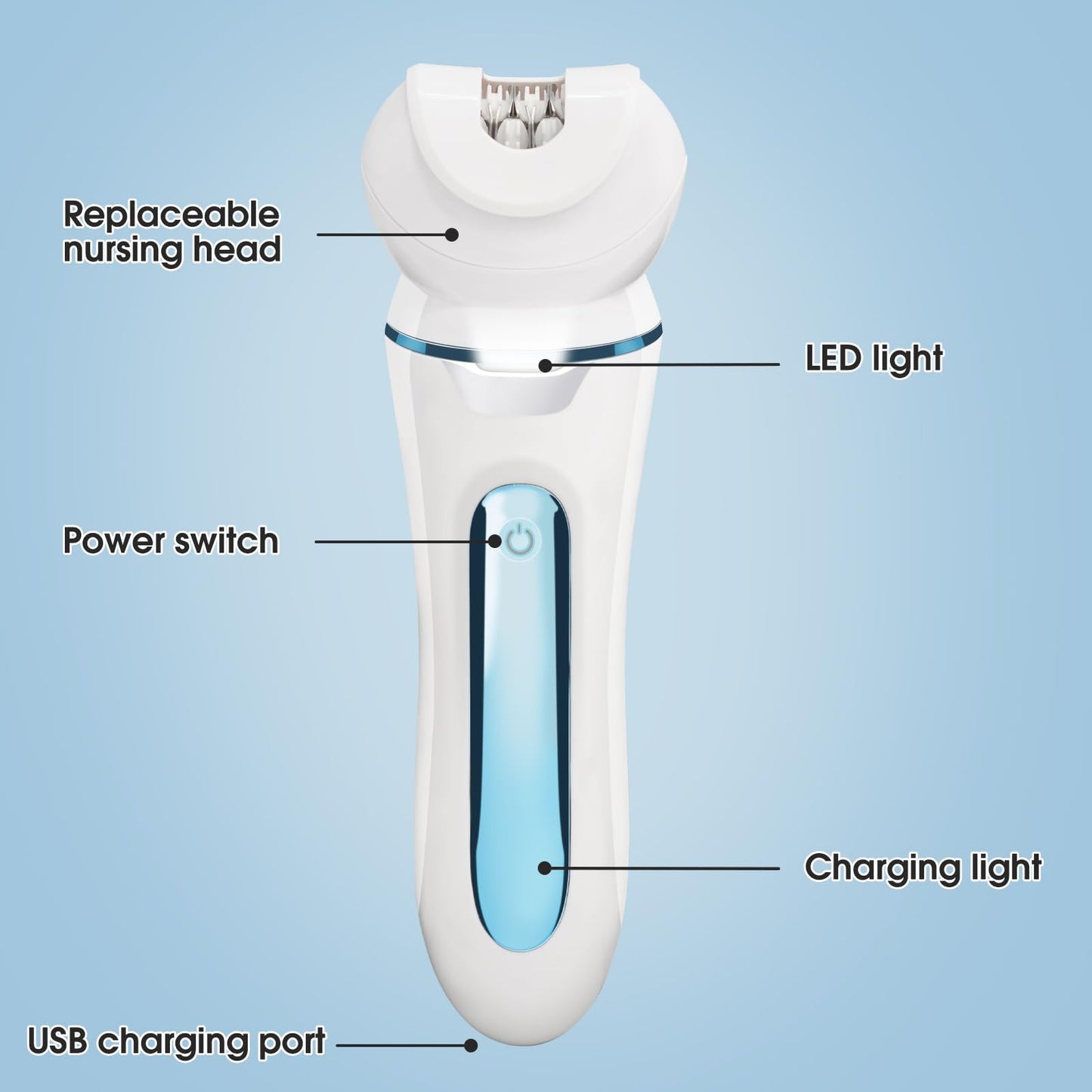 Electric Shaver - Razor - Trimmer for Women Grooming Kit: Women's 5-in-1 Hair Removal Device for Facial Hair Removal and Facial Cleansing & Foot Callus Remover