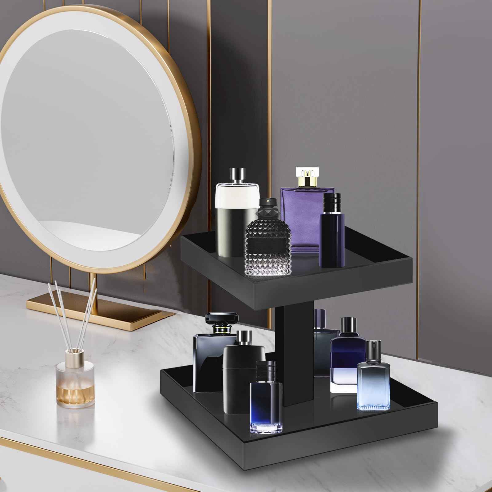 YAGELI Black Perfume Organizer for Men - 2 Tier Acrylic Cologne Rack Organizer for Men, Rectangular Vanity Storage with Sturdy Design, Space Saver for Bathroom & Bedroom