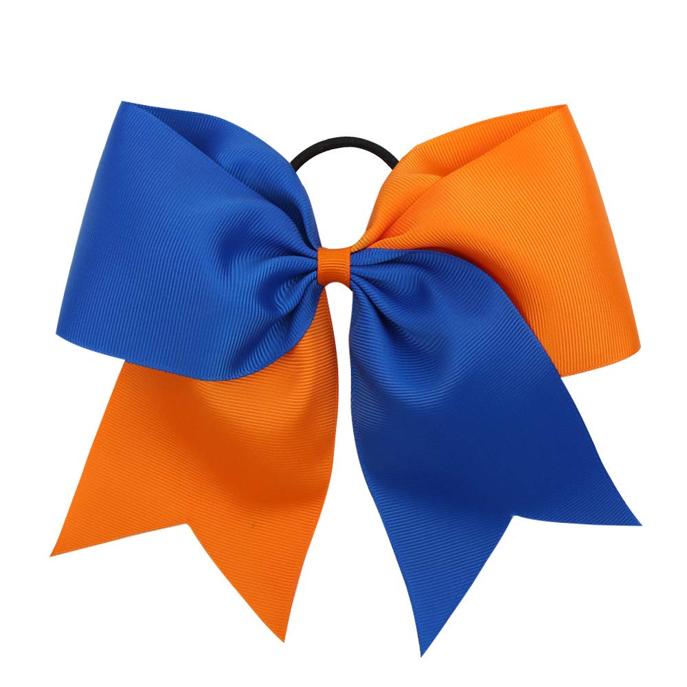 16PCS 8" Large Cheer Hair Bows Ponytail Holder Elastic Band Handmade for Cheerleading Teen Girls College Sports (16 Pcs) (Royal blue/Orange)