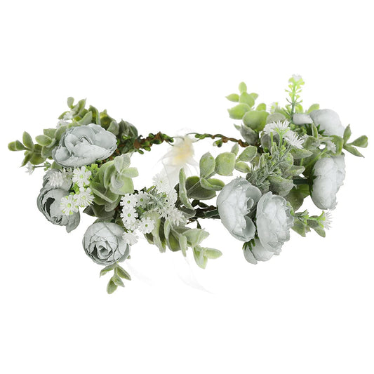 AWAYTR Floral Garland Headpiece with Adjustable Vines for Women, Bridal Hair Wreath, Wedding Halo (Blue)