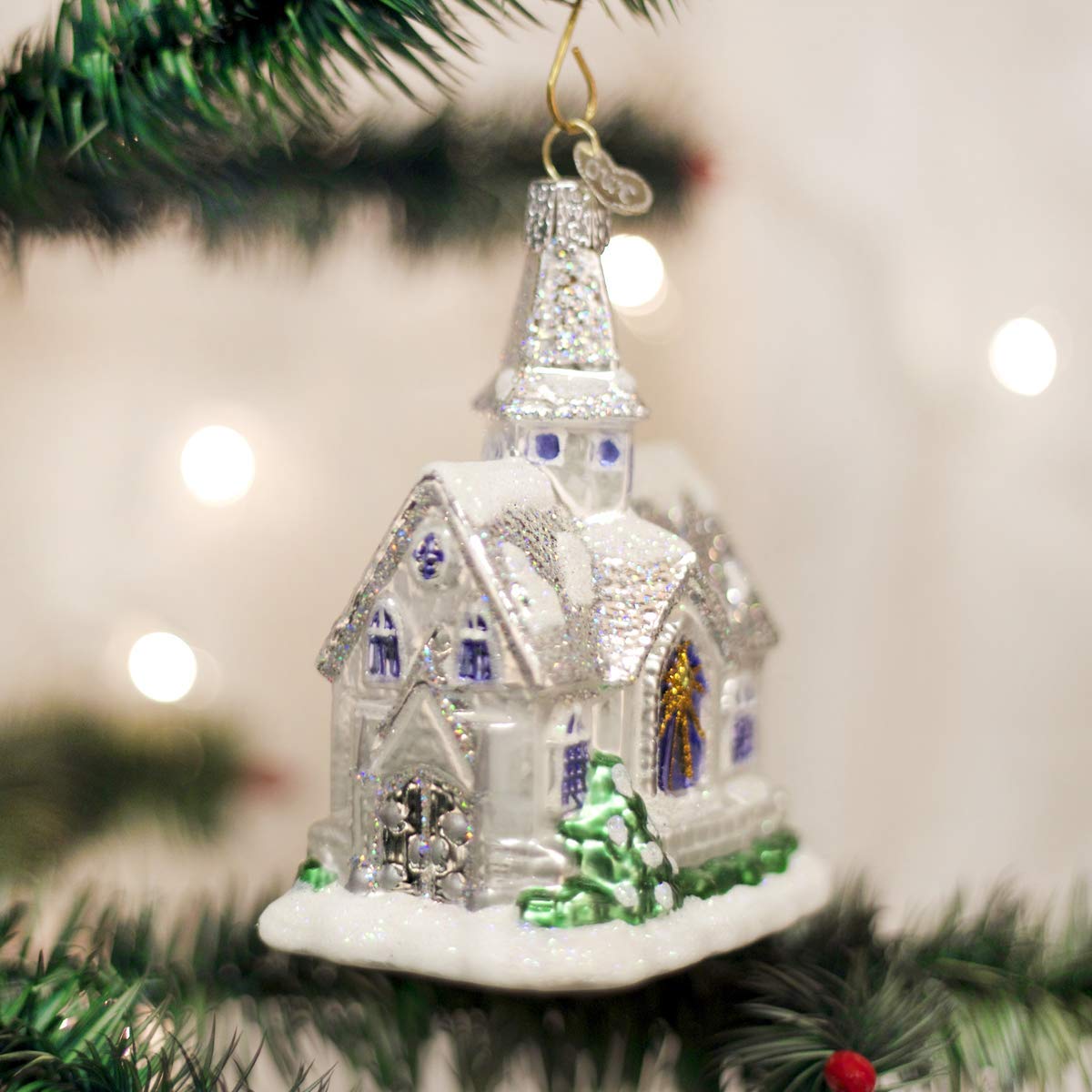 Old World Christmas Church Collection Glass Blown Ornaments for Christmas Tree Sparkling Cathedral