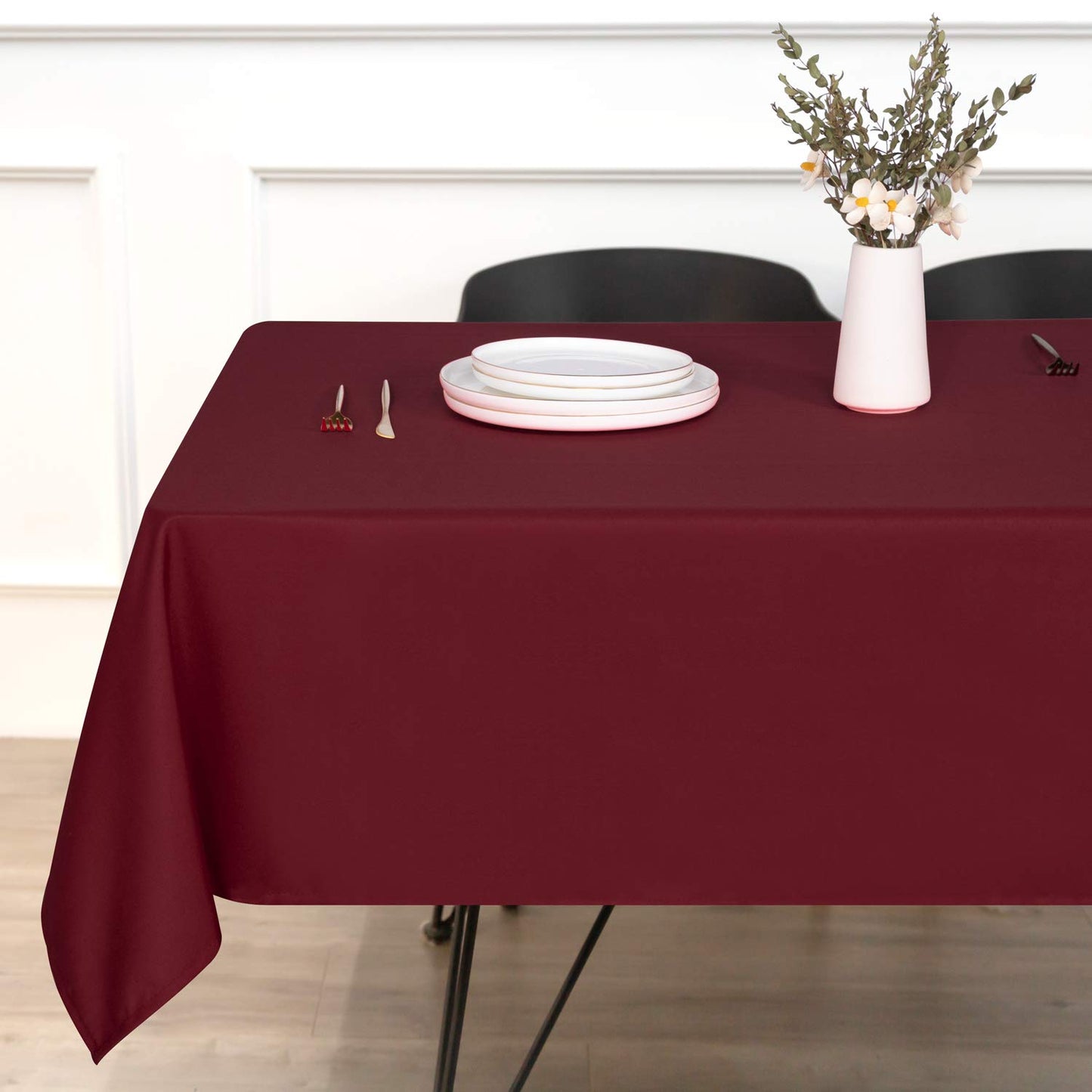 sancua Rectangle Tablecloth - 54 x 54 Inch - Stain and Wrinkle Resistant Washable Polyester Table Cloth, Decorative Fabric Table Cover for Dining Table, Buffet Parties and Camping, Burgundy