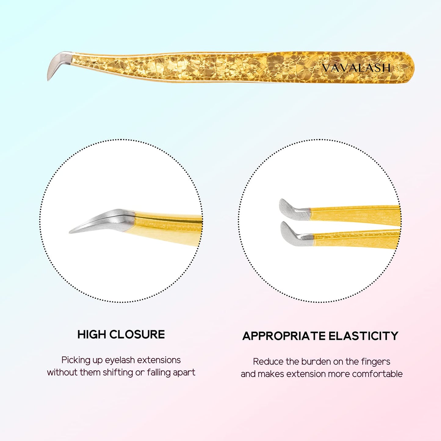 VAVALASH Lash Tweezers For Eyelash Extensions Yellow Ice Crack Boot Tweezers For Making Volume And Classic Fans 1 PCS Professional Individual Lashes Tweezer (Yellow, V01）