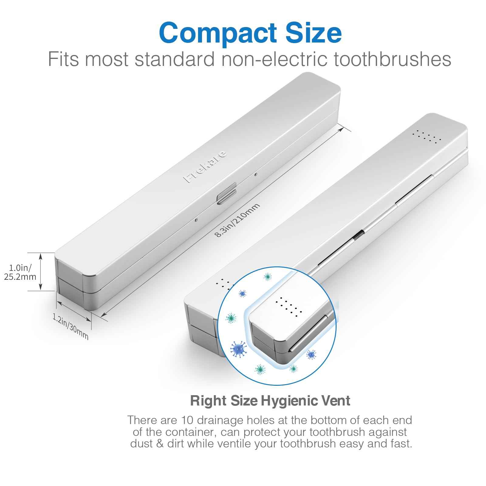 Frekare Toothbrush Travel Case Aluminum, Manual Tooth Brush Holder for Traveling, Portable Toothbrush Container for Bathroom, Camping, Business Trip, School (Silver)