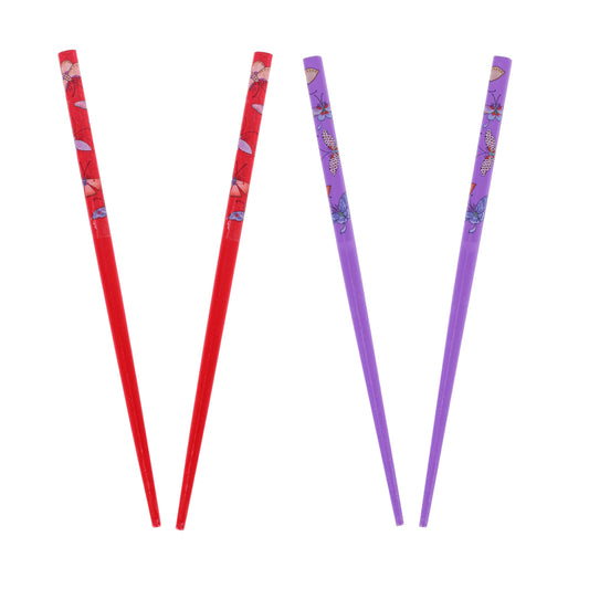 Set of 4 Hair Sticks Hair Chopsticks with Butterflies for Women - Red and Purple