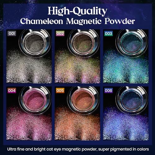 MIZHSE 9D Cat Eye Chrome Nail Powder Mirror Effect Blue Magnetic Glitter Pigment Powder for Gel Nails Chameleon Cateye Magic Galaxy Nail Art Powder with Magnet