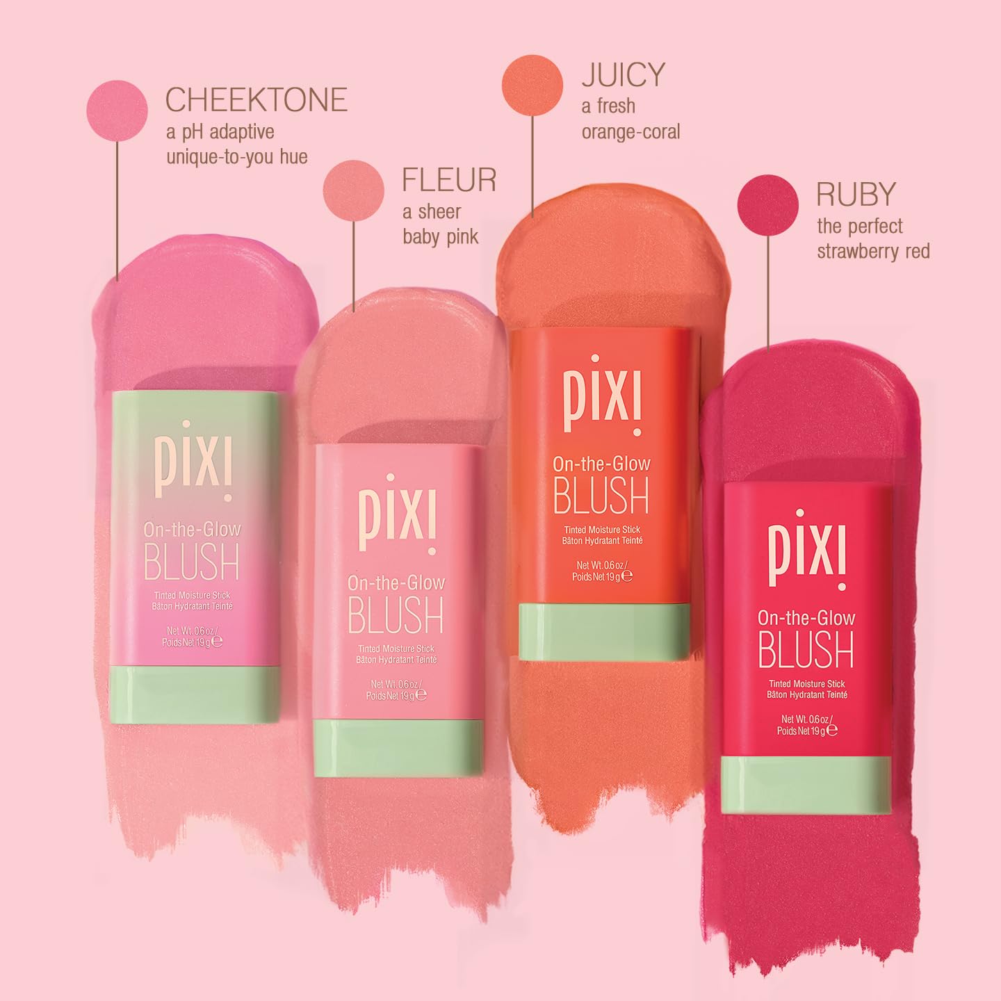 Pixi On-the-Glow Blush - Juicy, Hydrating Tinted Moisture Blush Stick with Ginseng, Aloe Vera & Fruit Extracts, For Cheeks & Lips, 19g / 0.6oz, Paraben-Free