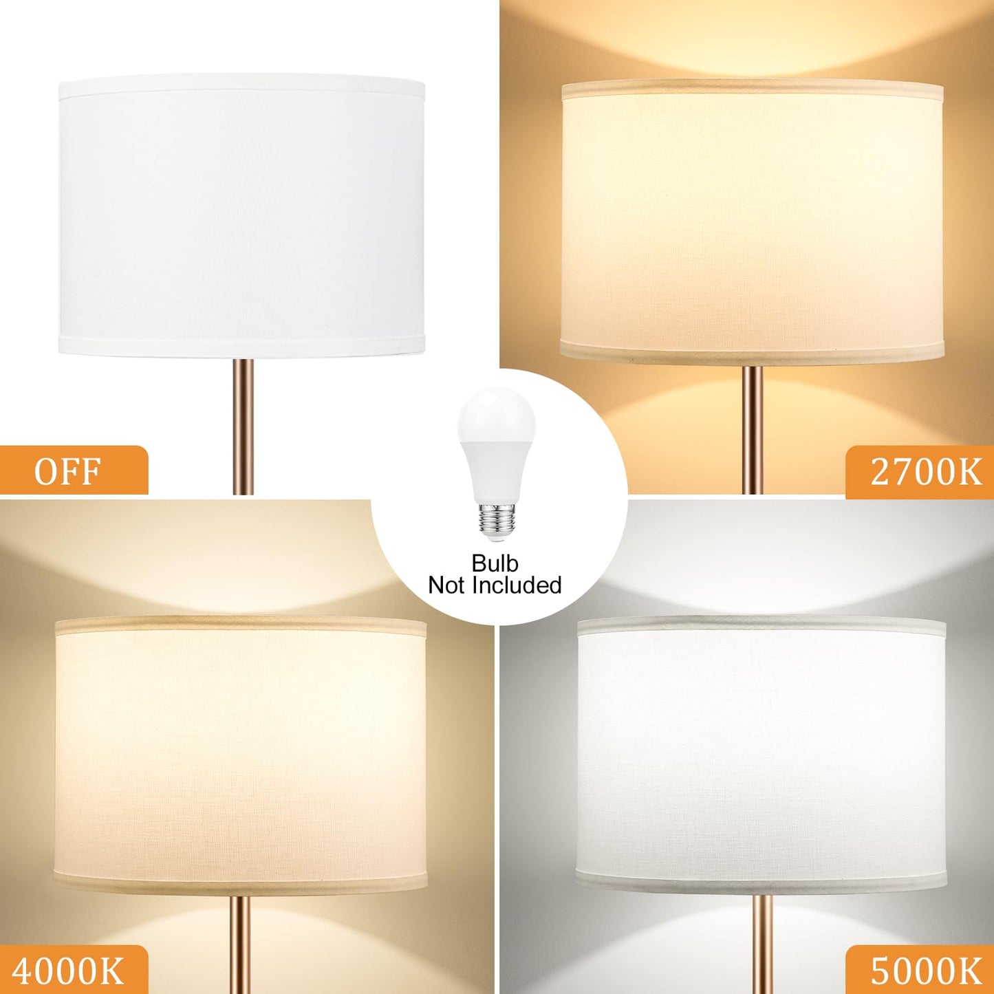 Ambimall 60'' Modern Floor Lamp with Shade, Tall Lamps for Living Room, Bedroom, Office, Dining Room, White Shade with Brown Pole(Without Bulb)