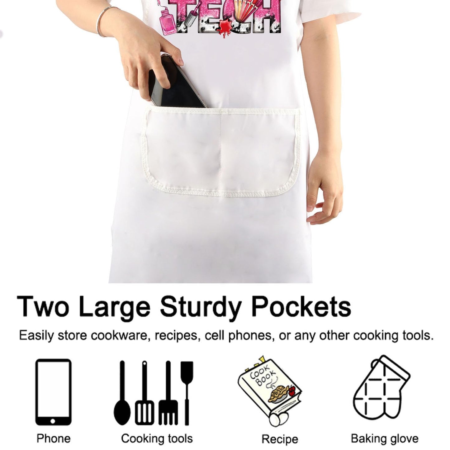 PXTIDY Nail Tech Apron With Pockets Nail Tech Gift Nail Salon Gift Nail Tech Supplies Waterproof Apron Adjustable (NAIL TECH white Apron)