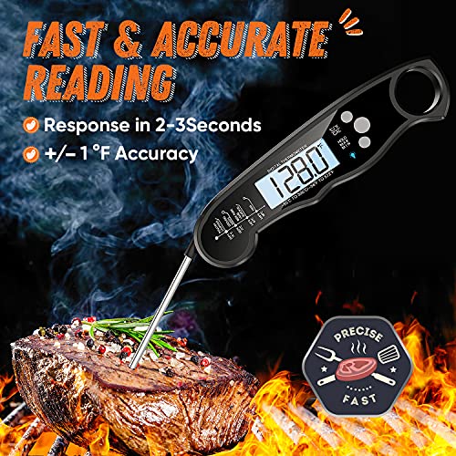 Digital Meat Thermometer, Waterproof Instant Read Food Thermometer for Cooking and Grilling, Kitchen Gadgets, Accessories with Backlight & Calibration for Candy, BBQ Grill, Liquids, Beef, Turkey…