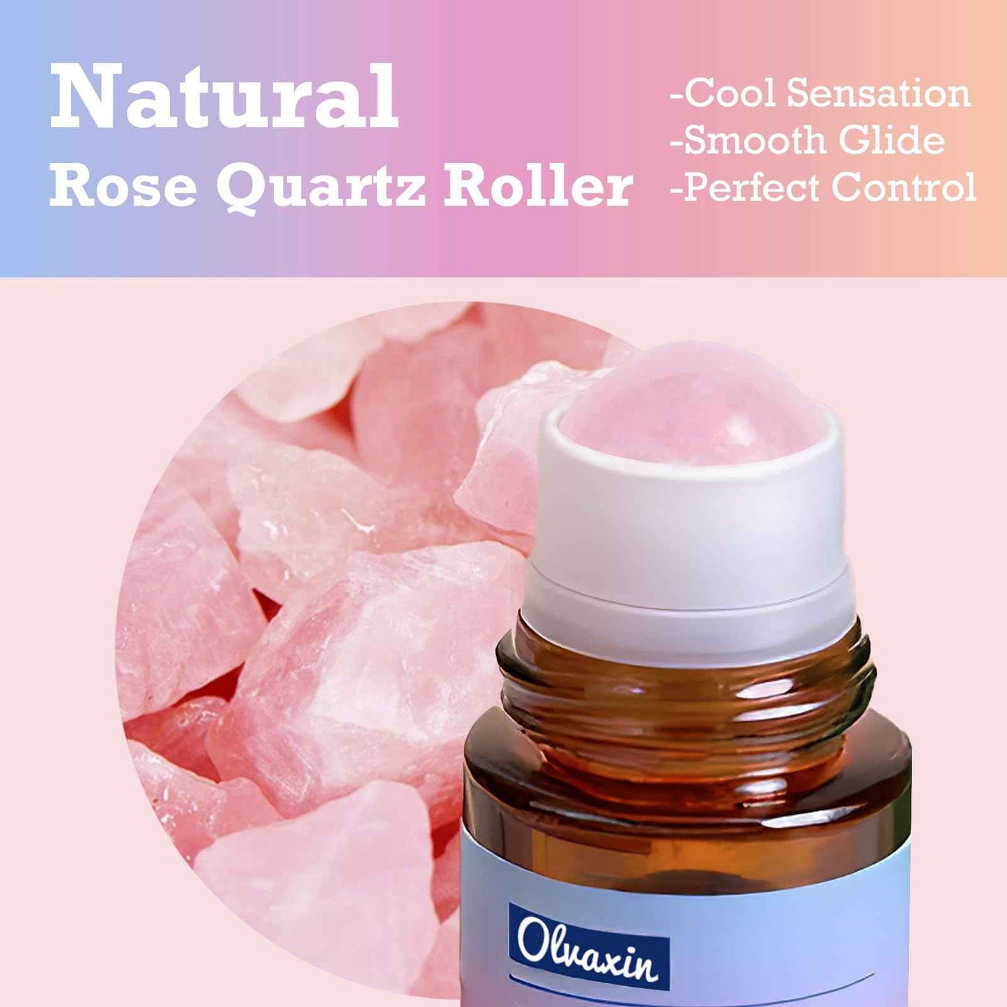 Olvaxin Organic Castor Oil Roll-On with Rose Quartz - 2 Pack x 1.7 fl oz(50mL) | Brown Glass Bottle, Cold Pressed, Hexane Free, Unrefined | Nourishing Oil for Face, Hair and Body