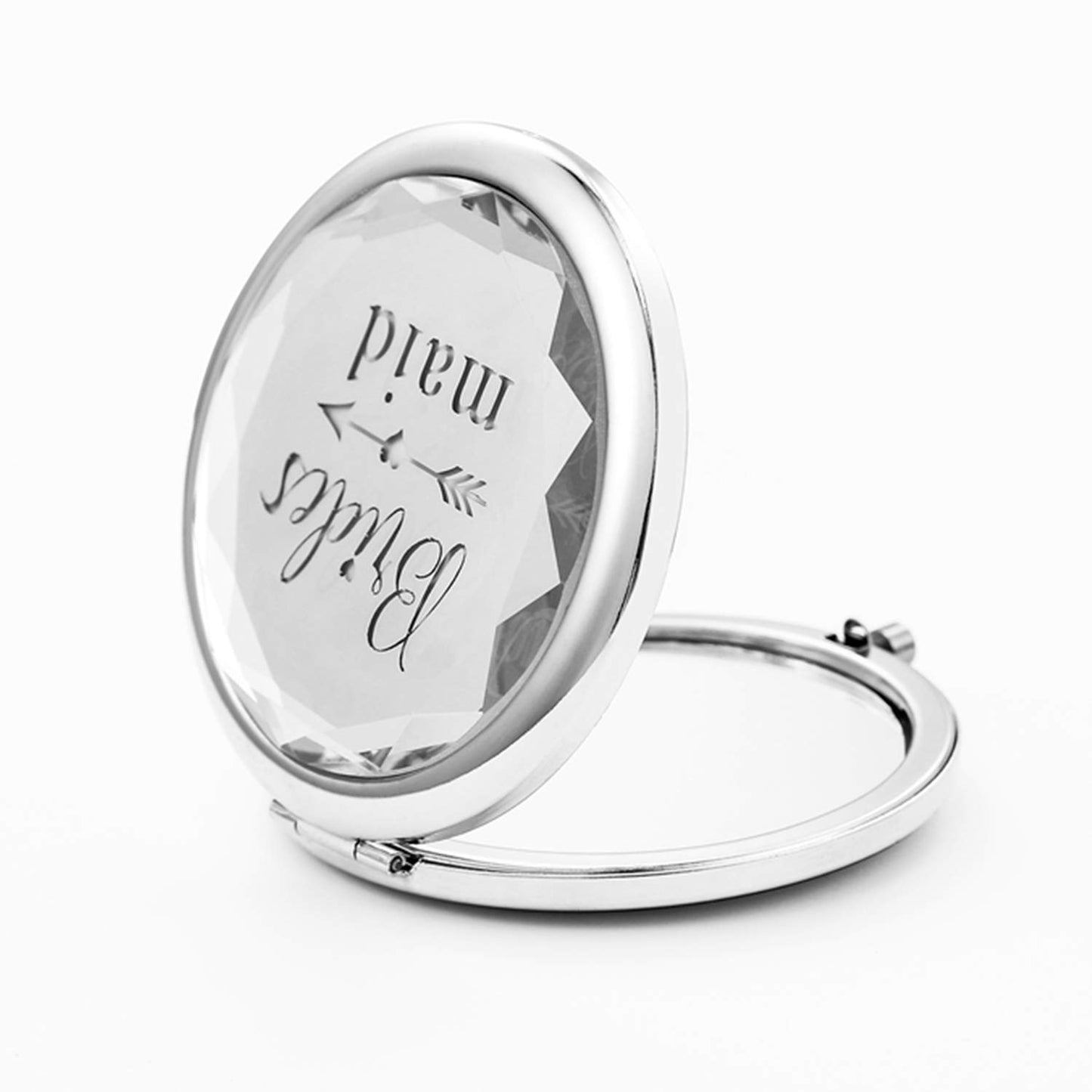 Pack of 9 Compact Pocket Makeup Mirrors Set - Include 1 Bride, 1 Maid of Honor, 1 Matron of Honor and 6 Bridesmaid Mirrors - Wedding Bridesmaid Proposal Gifts (Silver)