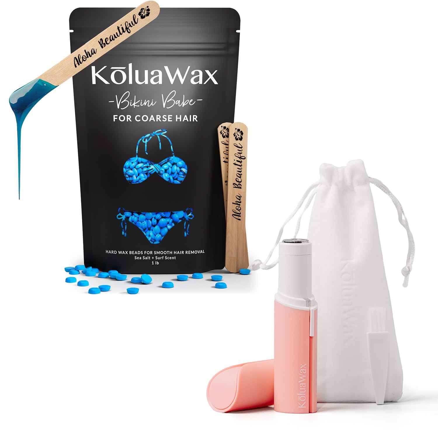 KoluaWax Hard Wax Beads for Hair Removal and Face Razor for Women - Face, Brazilian, Underarms, Back Chest, Bikini Waxing - Shaver for Peach Fuzz, Eyebrow, Upper Lip & More