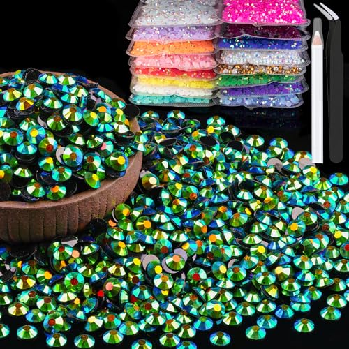 5000pcs 5mm Resin Rhinestones Bulk, Emerald Black AB Flatback Round Jelly Rhinestones Non Hotfix Crystal Gems Large Quantity Wholesale for DIY Crafts Clothes Face Makeup Manicure