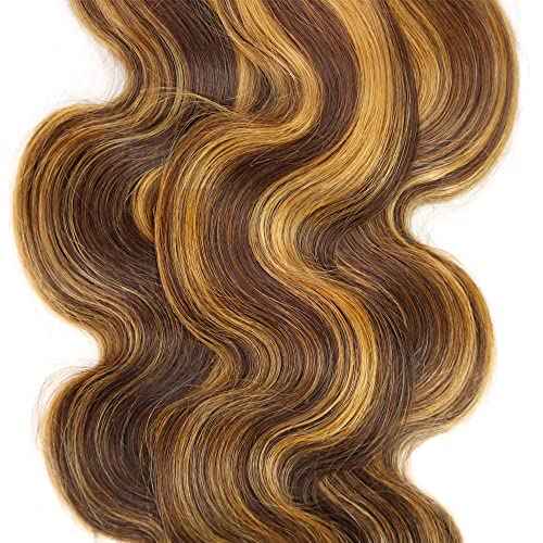 P4/27 Highlight Blonde Bundles Human Hair Body Wave Bundles Human Hair 20 20 20 Inch Brazilian Hair 3 Bundle Brown Unprocessed Virgin Remy Hair Extensions 50 Gram Per Bundle