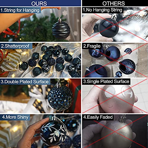 PIIDUOO Shatterproof Christmas Tree Ornaments Navy Blue Plastic Christmas Balls Ornament Bulk for Xmas Tree Decorations, 2.36 inches 24pcs