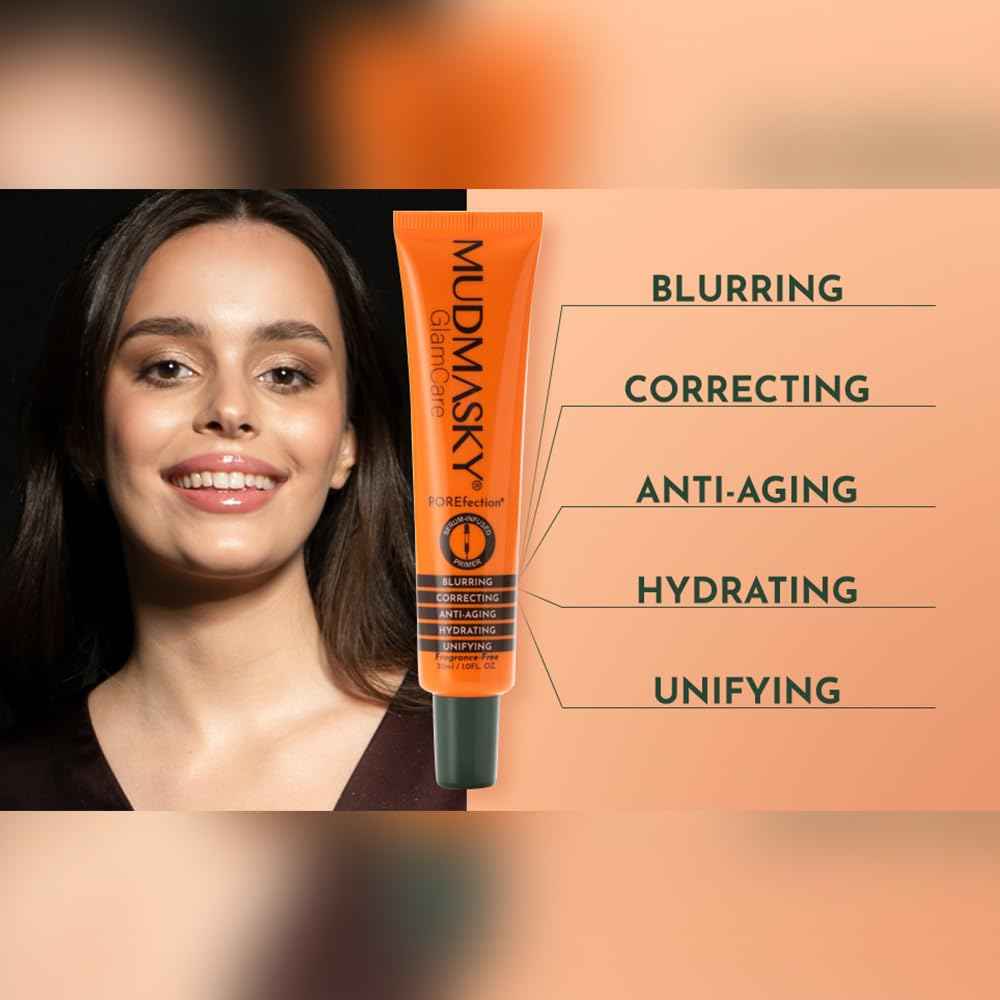 Mudmasky GlamCare POREfection Serum-Infused Primer - 30ml - Minimizes Pores Instantly - Hydrating Makeup Base - Nourishing Skin Care - Flawless Beauty with Long-Lasting Smooth Finish - Made in France