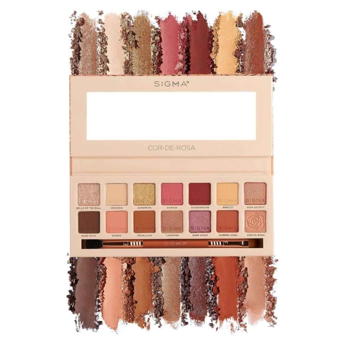 Sigma Beauty Cor-De-Rosa Eyeshadow Palette - 14 Warm Eyeshadow Shades in Matte, Shimmer and Metalic Finishes - Highly Pigmented Vegan Eye Makeup Palette - Clean Beauty Products