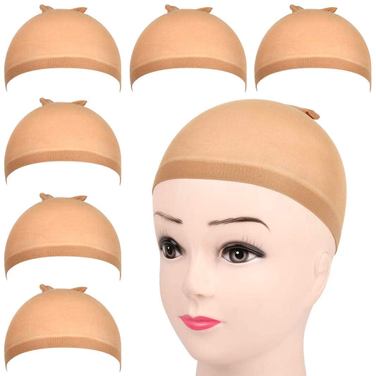 FANDAMEI 6 Pcs Stocking Wig Caps, Light Brown Stocking Caps For Wigs, Stretchy Nylon Wig Caps for Women, Girls, Kids