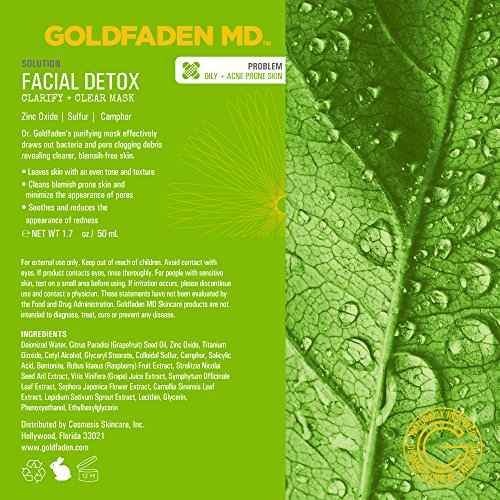 GOLDFADEN MD Facial Detox Mask Clarifying Face Mask w/Zinc Oxide, Sulfur, Salicylic Acid & Grapefruit Purifying Deep Clean Minimizes the Appearance of Redness, Blackheads & Pores 1.7 ? oz