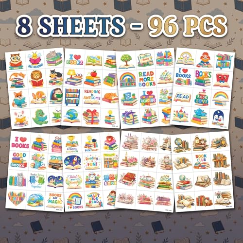 96 PCS Reading Temporary Tattoos for Kids - Book Themed Party Favors