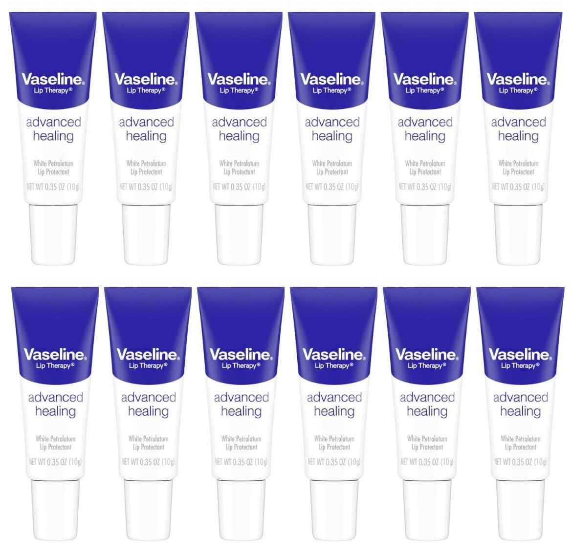 Vaseline Lip Therapy Petroleum Jelly, Advanced Formula 0.35 oz (12 pack)