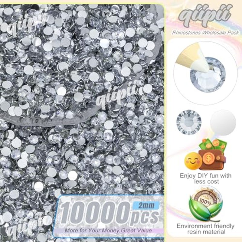 10000PCS 2mm Silver Clear Flatback Resin Rhinestones SS6