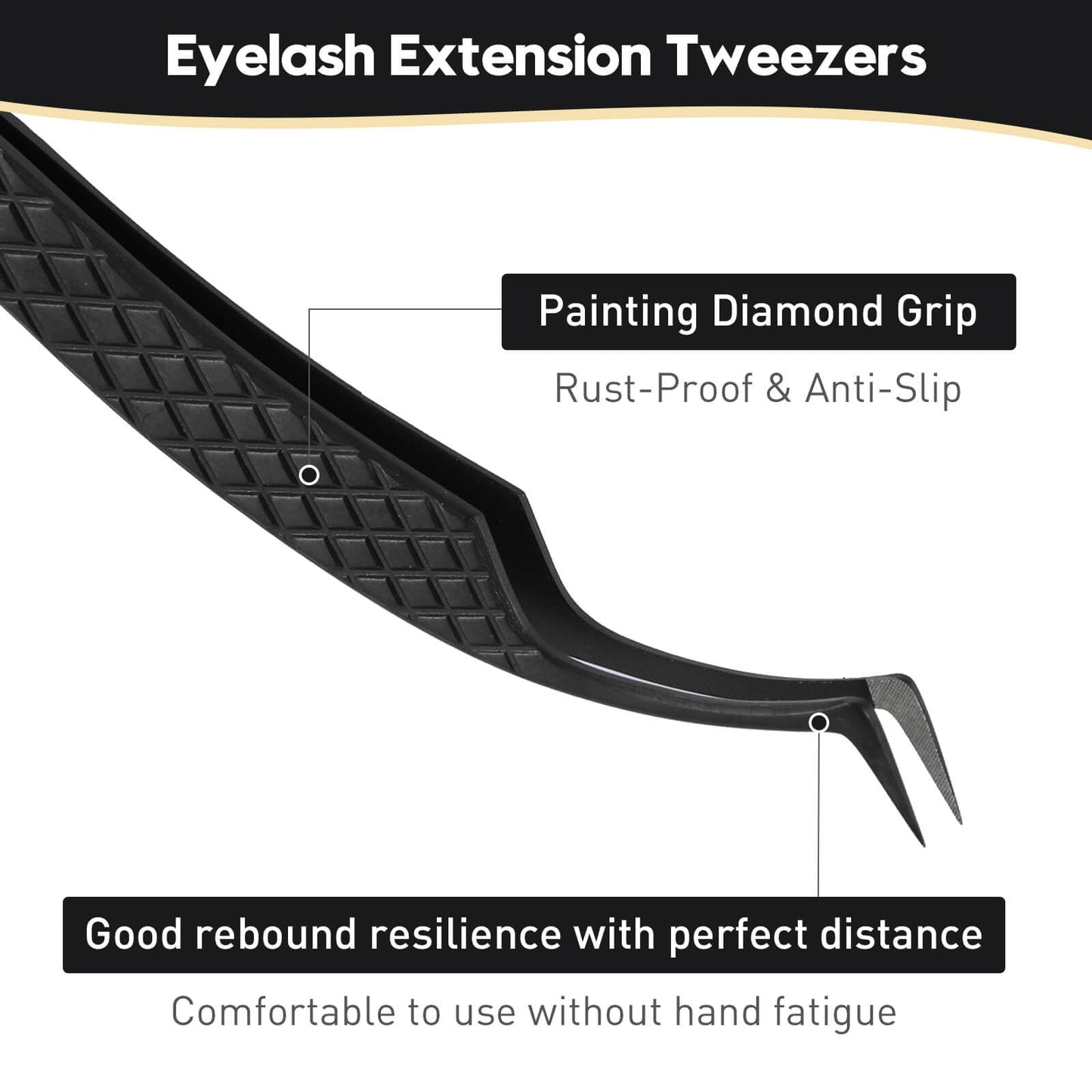 Ms.Queen Tweezers for Eyelash Extensions, Fiber Grip S-Curved Lash Tweezers for Inner Corner,Volume & Classic Lashes,Black