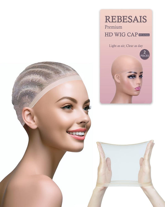 Rebesais 4 Pieces HD Wig Cap for Lace Front Wigs, Wig Caps for Women - Sheer, and Thin Bald Cap for Wigs Stocking Cap for Women's Invisible Hairline, Premium Quality Wig Accessories(2 Pack 4 PCS)