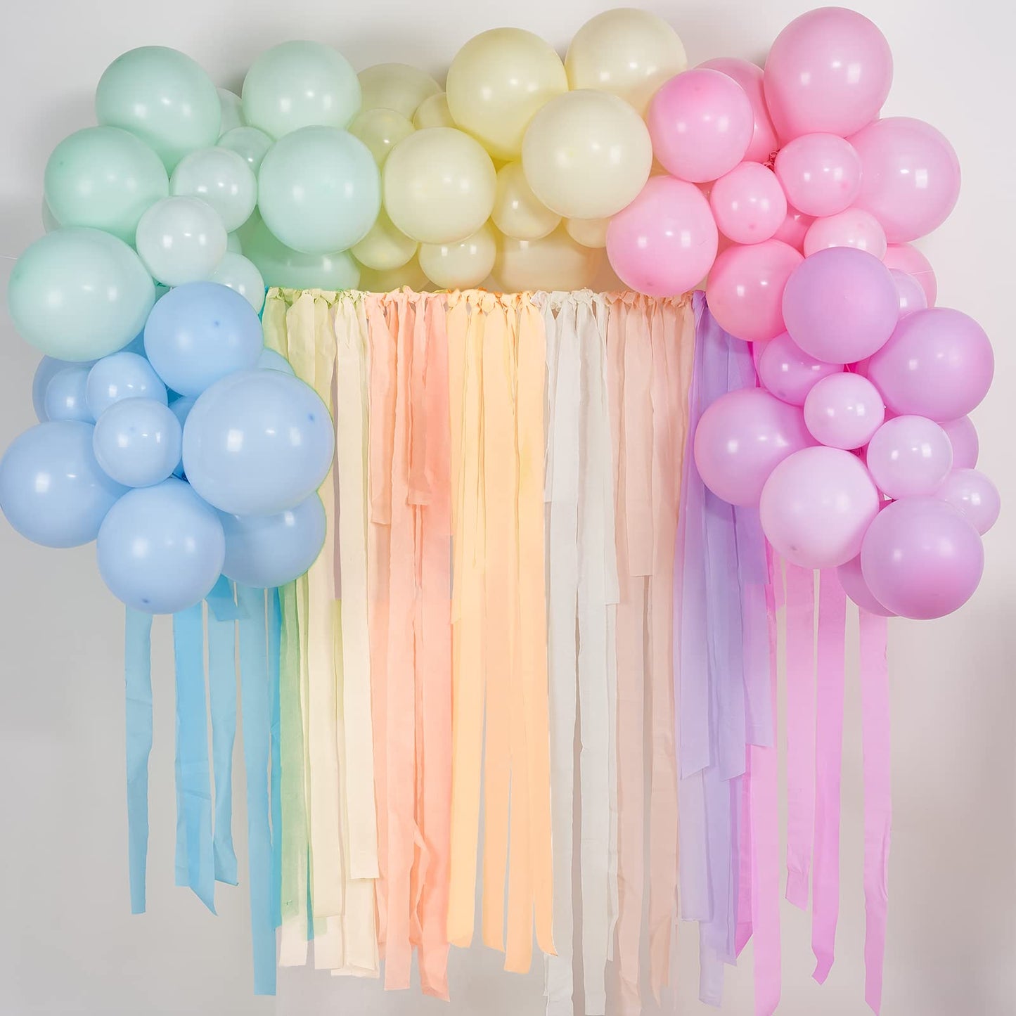 PartyWoo Crepe Paper Streamers 6 Rolls 492ft, Pack of Peach, Purple, Light Pink and Pastel Blue Party Streamers for Mermaid Birthday Decorations, Mermaid Party Decorations (1.8 Inch x 82 Ft/Roll)