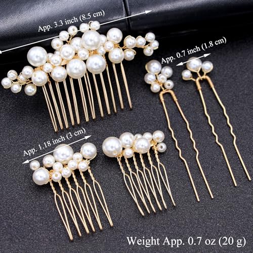 Pearl Bridal Hair Combs & Pins Set of 5 (Gold)