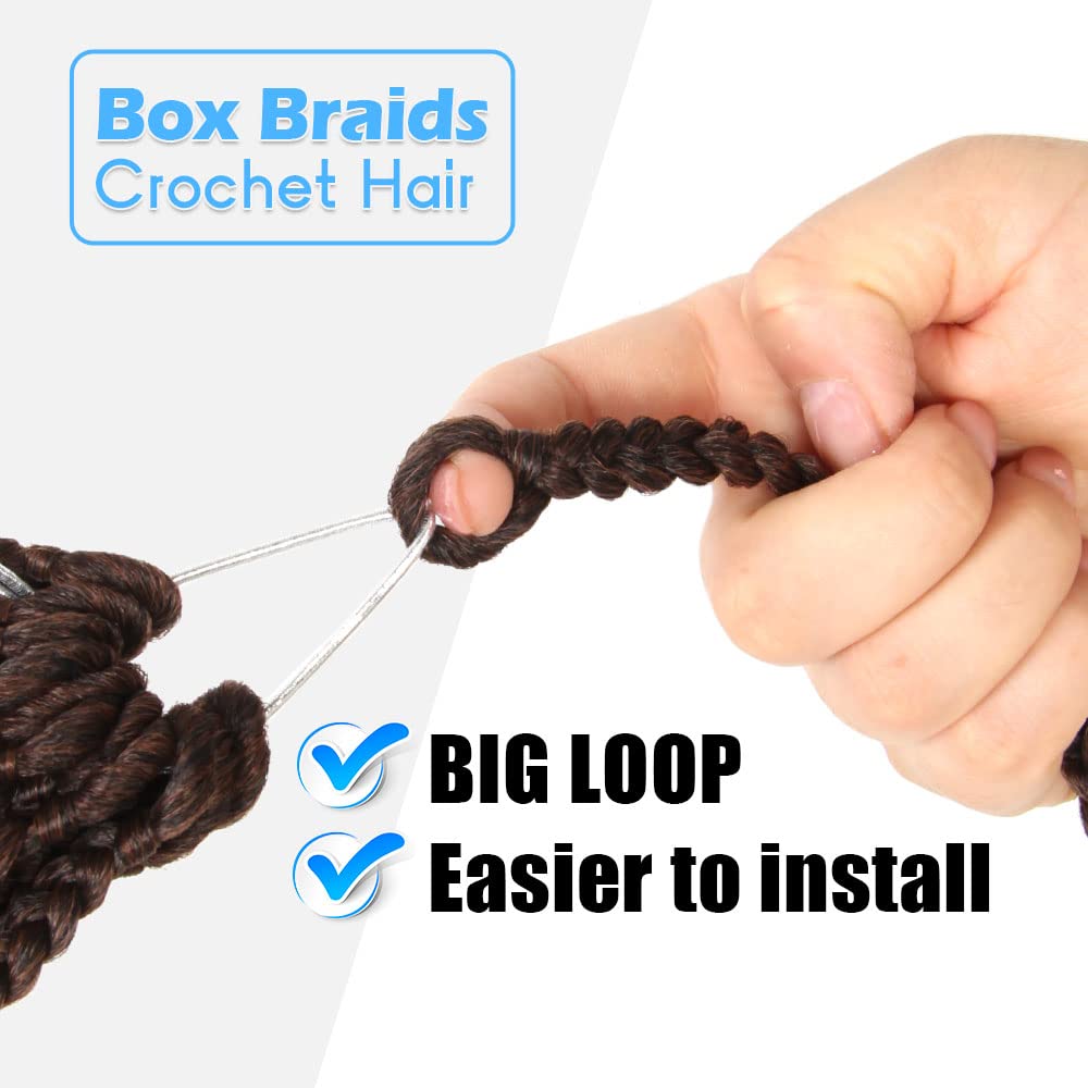 BOHOBABE Box Braids Crochet Hair 8 Inch 8 Packs Prelooped, Short 3X Knotless Crochet Box Braiding Hair (T30, Ombre Medium Dark Brown)