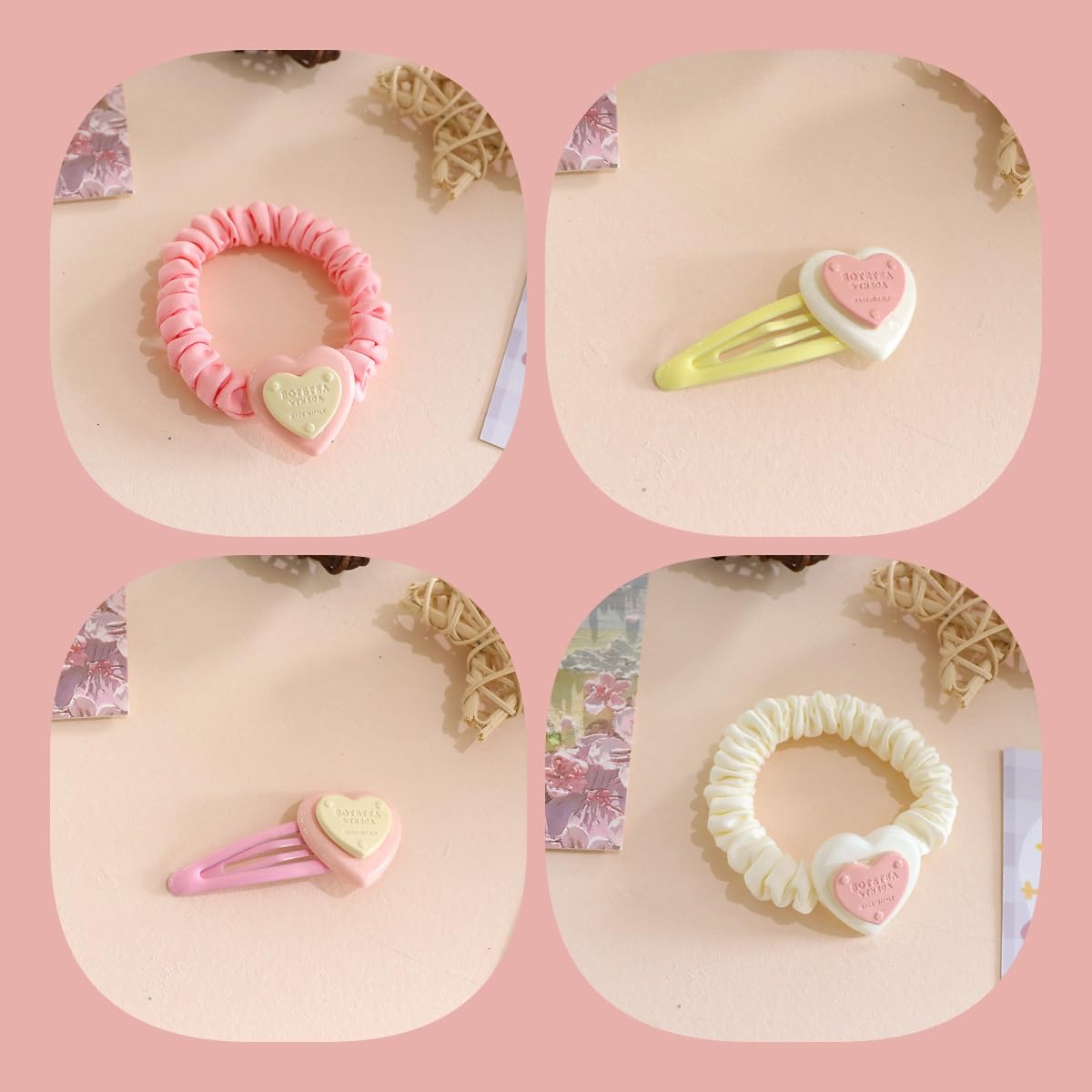 8Pcs Cute Duck Hair Clips and Hair Ties,Kawaii Frog Scrunchies Sakura Dainty Tulip Flower Animal Elastic Scrunchies No Damage for Thick and Thin Hair/Ponytails