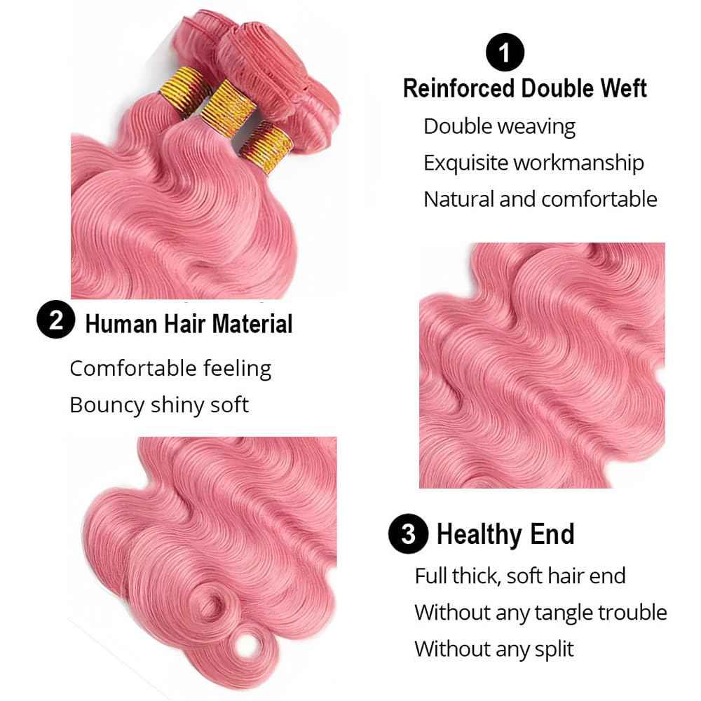Pink Bundles Human Hair Body Wave Bundles 22 24 26 Inch Unprocessed Brazilian Virgin Hair 3 Bundle 50 Gram Per Bundle Deals Quick Weave Hair Extensions