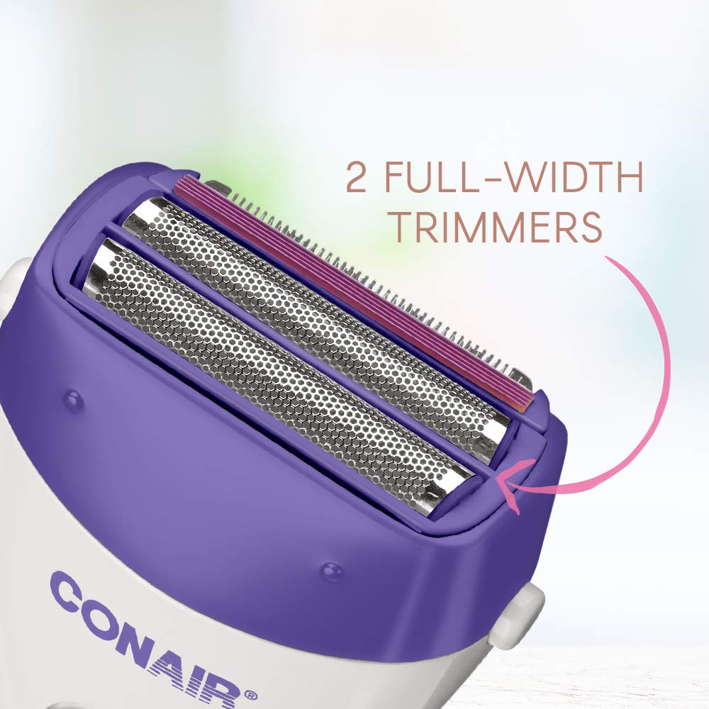 Conair Body and Facial Hair Removal for Women, Cordless Rechargeable Dual Foil Shaver & Trimmer, Perfect for Face, Ear/Nose, Eyebrows, Legs, and Bikini Lines