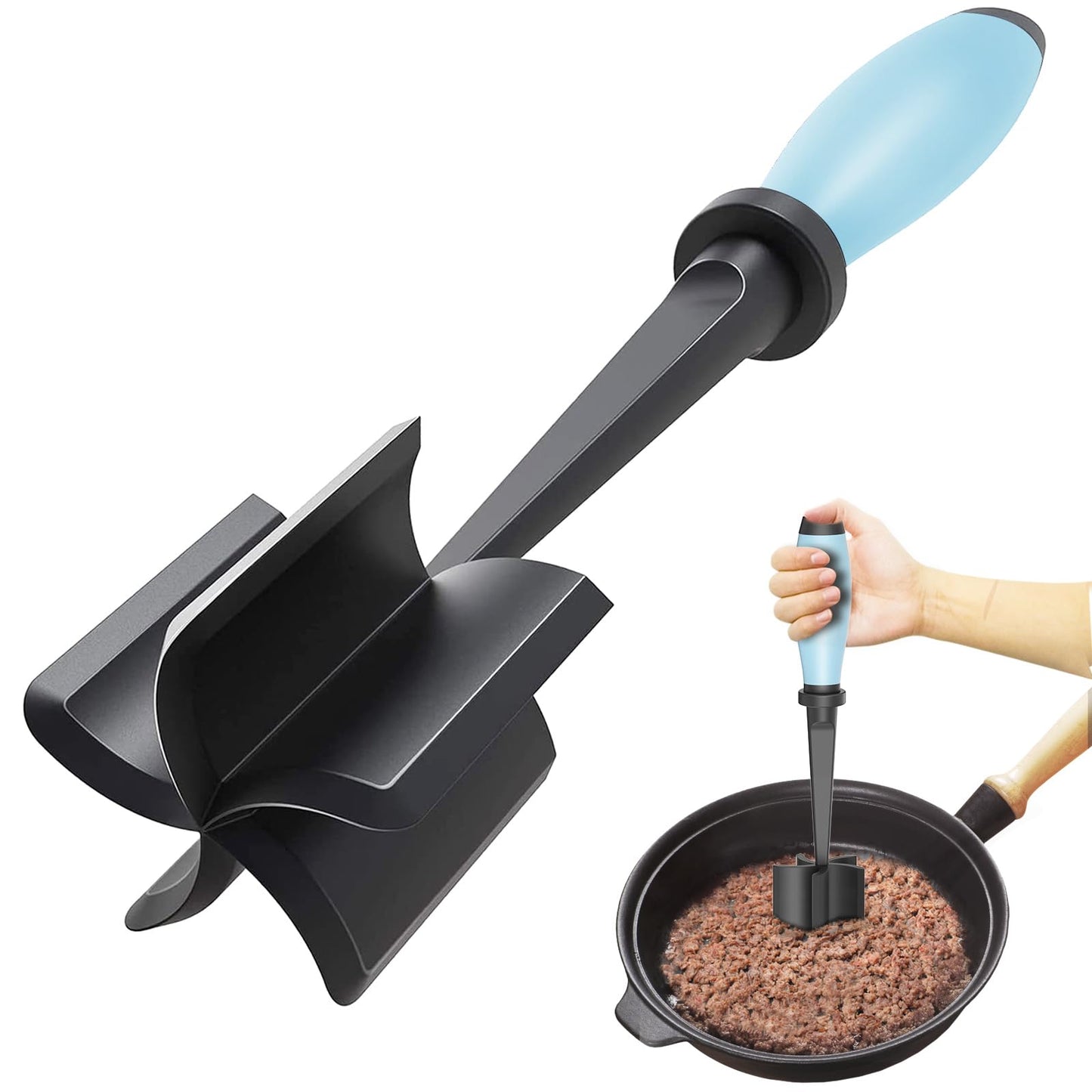 Upgrade Meat Chopper, Heat Resistant Meat Masher for Hamburger Meat, Ground Beef Smasher, Nylon Hamburger Chopper Utensil, Ground Non Stick Mix Chopper, Mix and Chop, Potato Masher Tool（Aqua）