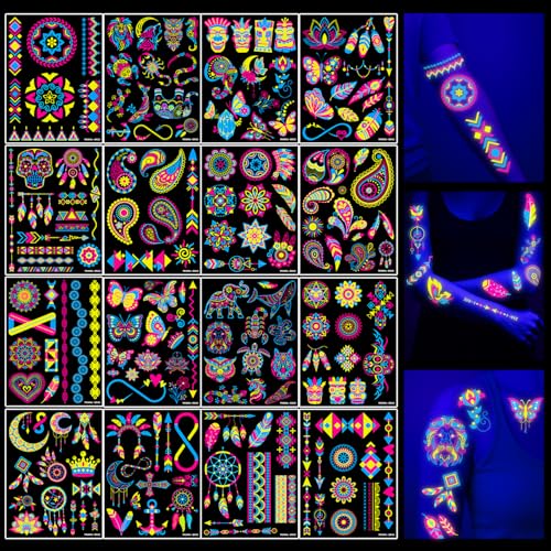 180 PCS UV Glow in the Dark Temporary Tattoos for Rave