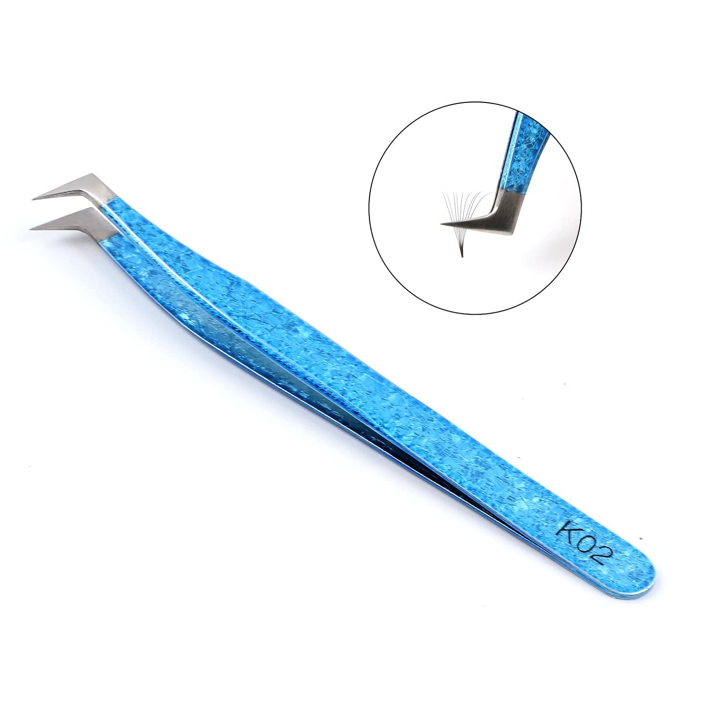 Kolybel Eyelash Extension Tweezers Professional Stainless Steel Lash Tweezers for Mega Volume and Mink Eyelashes Extensions Applying（Blue-K02)