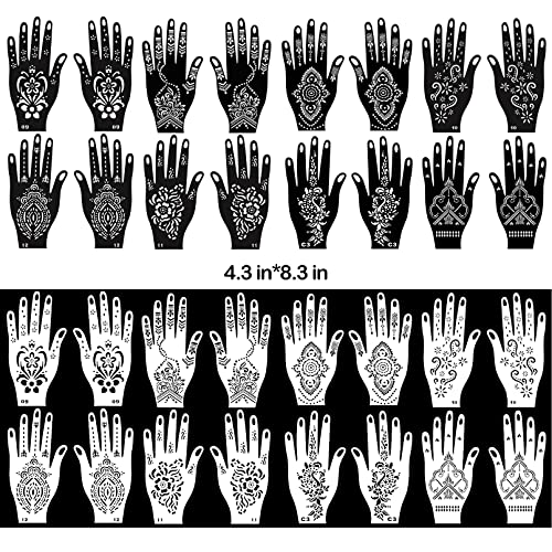 276+ Henna Tattoo Stencils, 24 Sheets, Reusable PVC