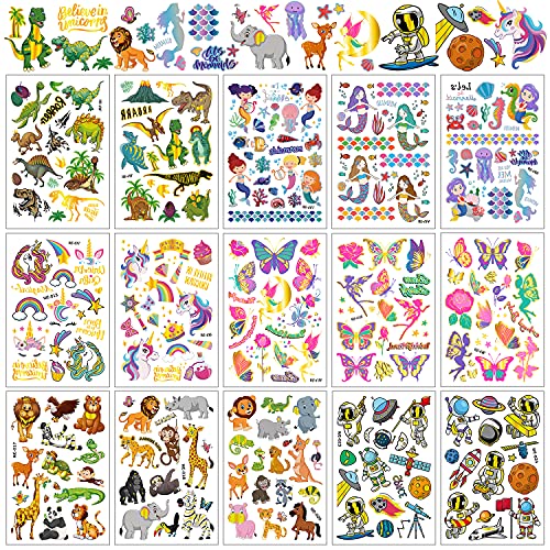 250+ Temporary Tattoos for Kids - 15 Sheets Waterproof
