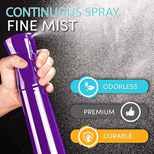 Hula Home Continuous Spray Bottle for Hair (10.1oz/300ml) Empty Ultra Fine Plastic Water Mist Sprayer ? For Hairstyling, Cleaning, Salons, Plants, Essential Oil Scents & More - Purple