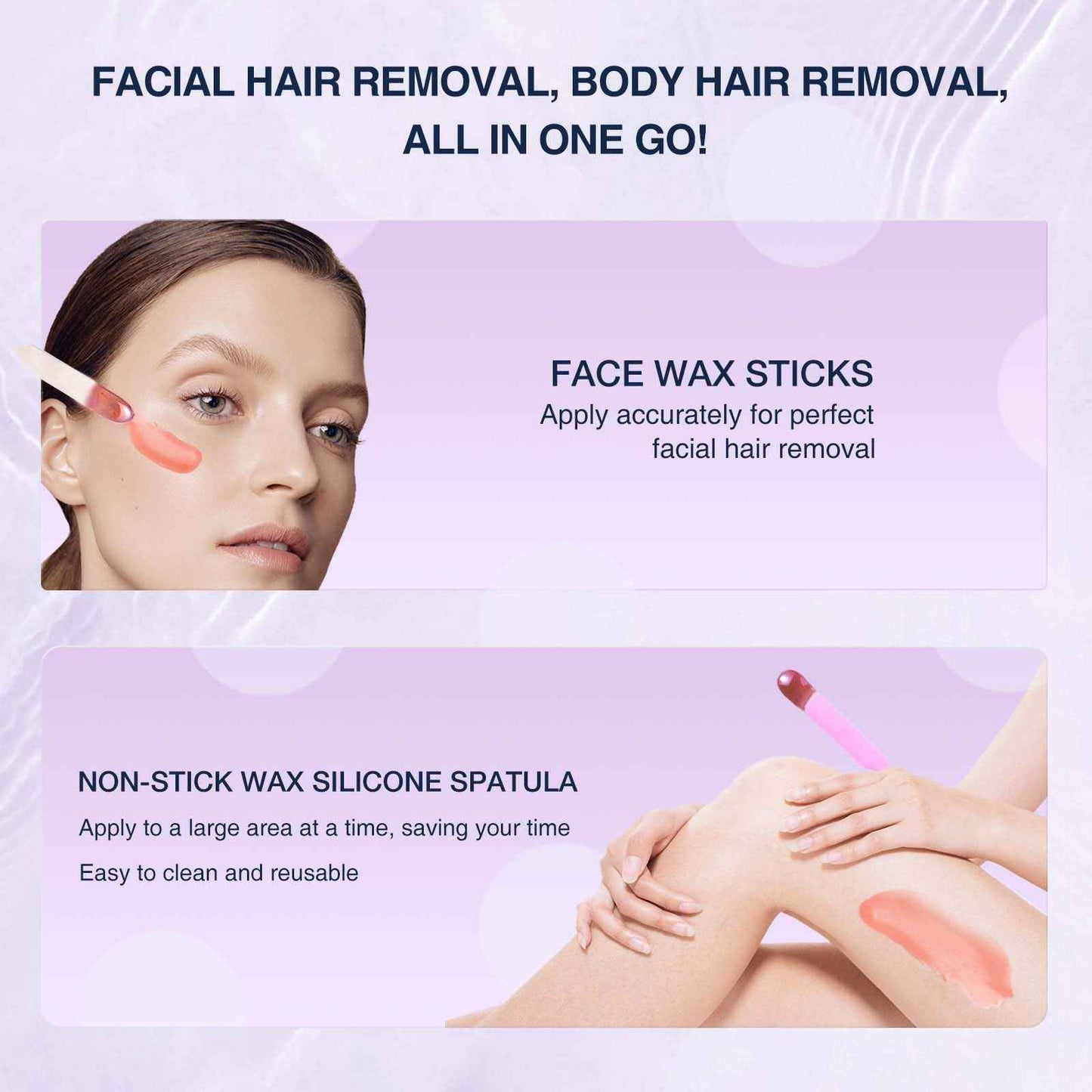 Waxing Kit, WUWUVISTA Hair Removal Hard Wax Kit with Wax Melt Warmer & Waxing Beads for Women & Men - Professional at home Wax Pot for Face/Brazilian/Full Body/Bikini/Sensitive Skin(Purple, 35 items)