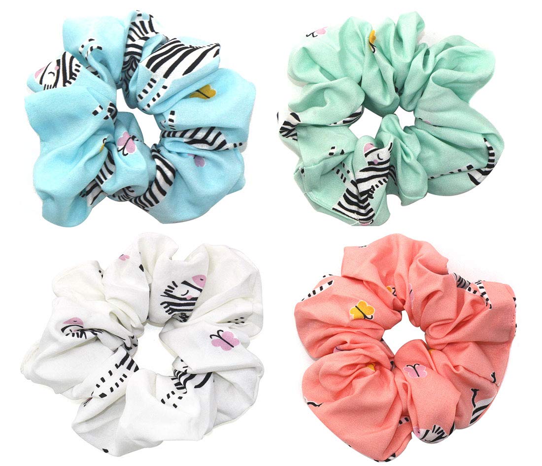 Fodattm 4PCS Elastic Hair Scrunchies Hair Bands Hair Ties Scrunchy Hair Rope Ponytail Holder for Women (Zebra pattern)