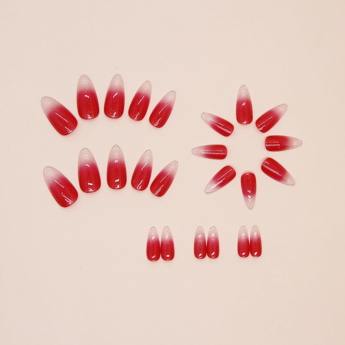 24 Pcs Press on Nails Medium Almond RIICFDD Red Gradation Fake Nails with Cat Eyes Designs Press on Nail Glitter Acrylic Nails Full Cover False Nails for Women and Girls Artificial Nails