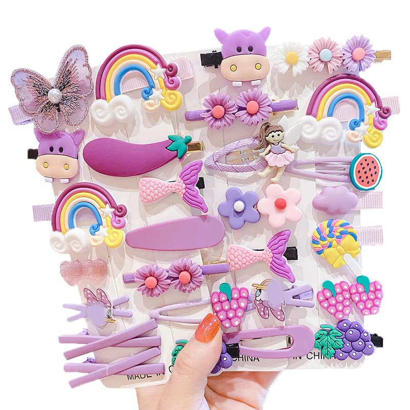 28 PCS Cute Hair Clips Fashion Girls Hair Accessories Flower Fruit Colorful Rainbow Candy Dessert Lovely Animal Barrettes Set Non-slip Metal Snap Pins for Girls Kids Teens Toddlers (Style E)