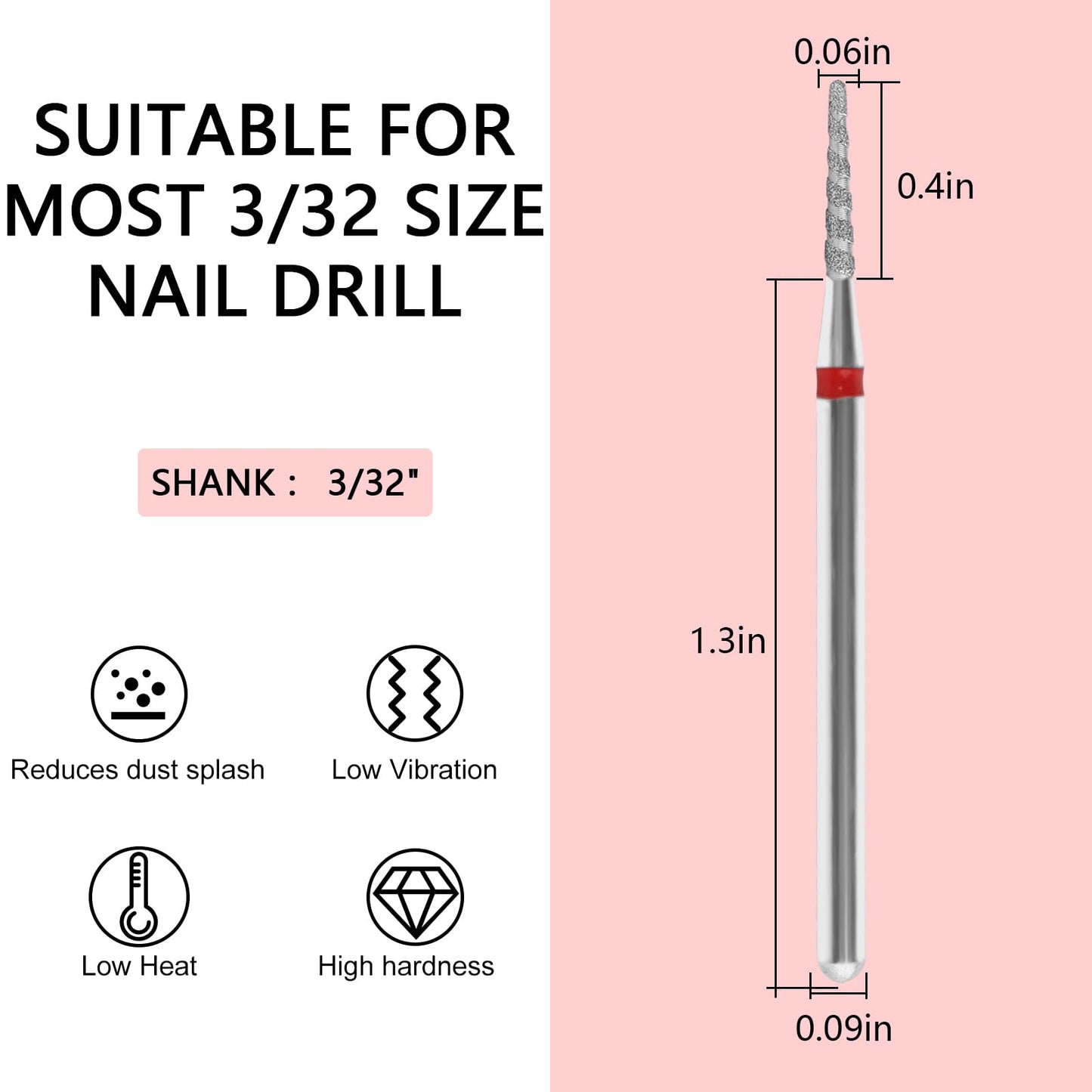 C12rtive Nail Drill Bits Diamond Carbide Spiral Needle Cuticle Remover Bit,3/32" Shank,Threaded Professional Diamond Carbide Nail Drill Bit for Acrylic Gel Nails,Home Salon & DIY(Fine)