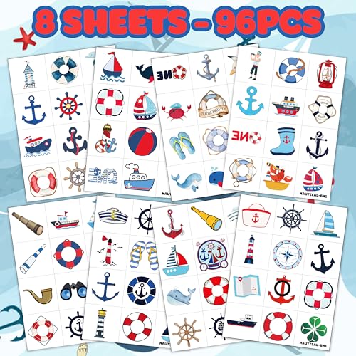 Nautical Temporary Tattoos - 96 Piece Anchor Party Favors (8 Sheets)