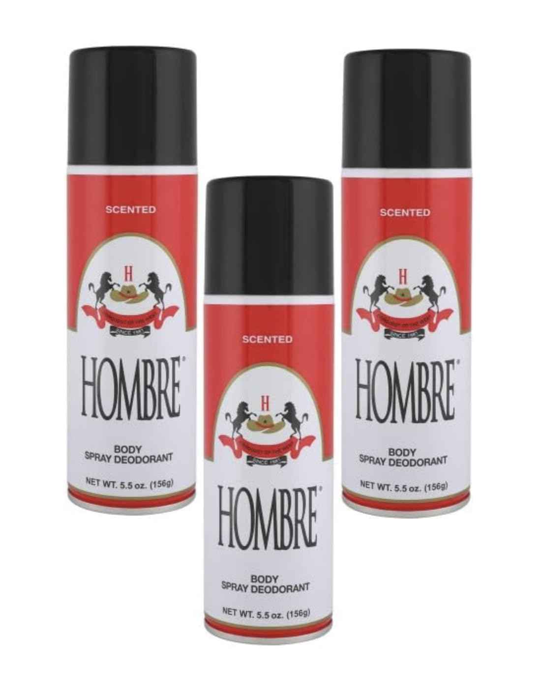 Hombre Red Deodorant Body Spray Classic for Men 5.5oz-156g (3 Pack)