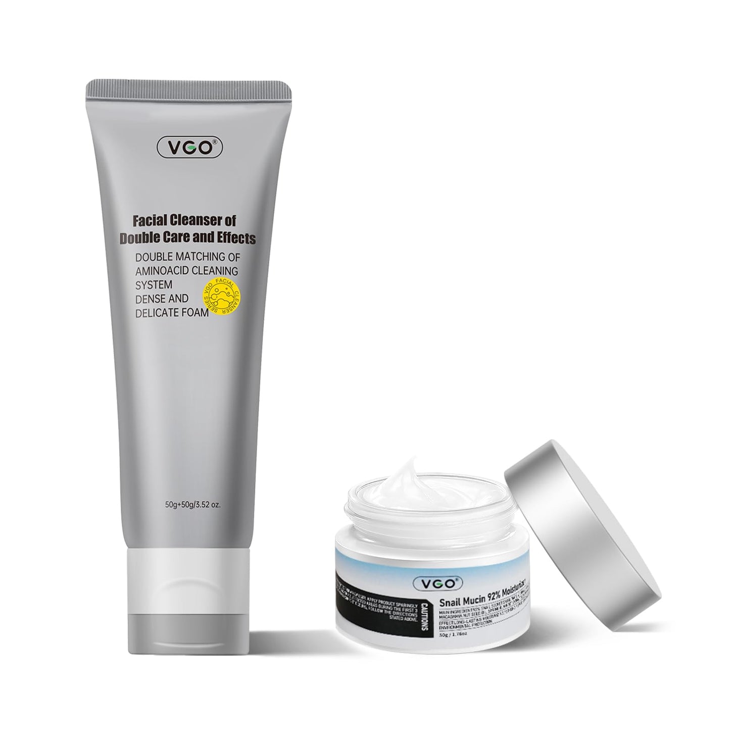 VGO Snail Mucin 92% Moisturizer 1.76 FL Oz+ Face Cleanser 3.52 FL Oz