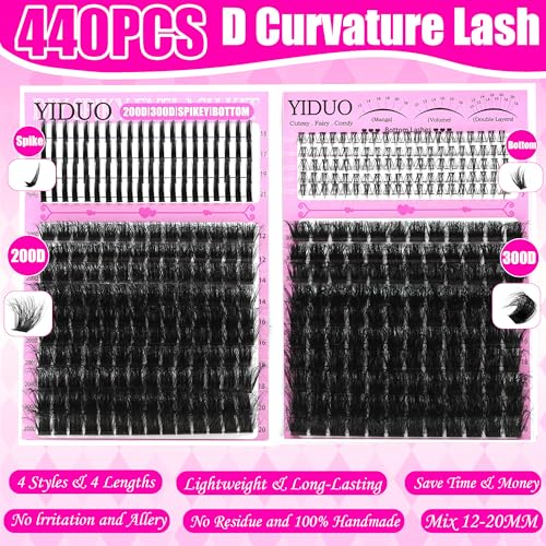 YIDUO Cluster Lashes Kit 3D Volume 200D+300D Extensions